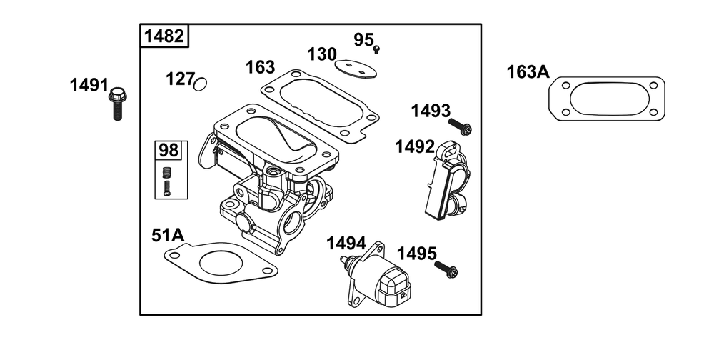 Throttle Body Group Diagram and Parts List for 61G477-0008-J1  Briggs and Stratton Engine